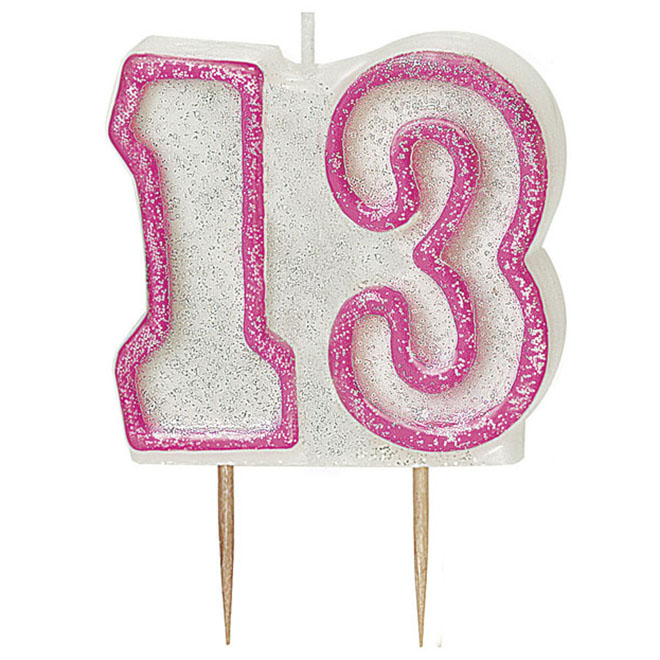 Number Candle 13 - Pink Glitz
