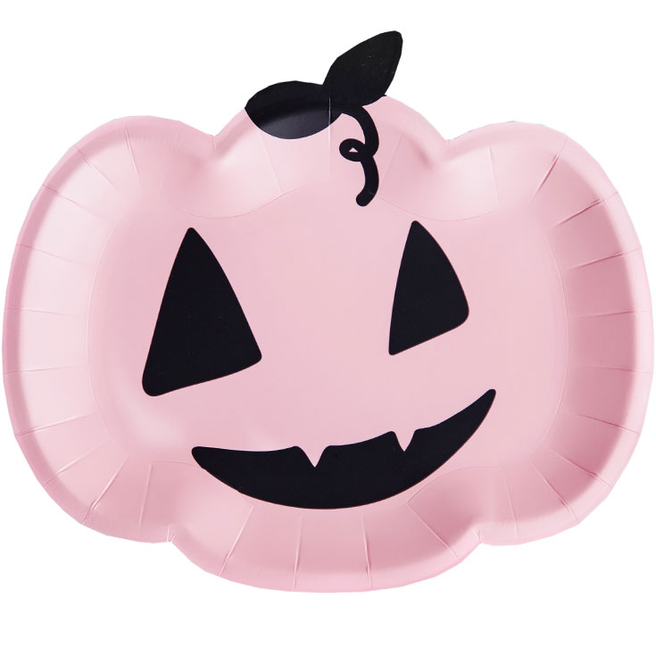 6 Pink Halloween Kürbis Teller