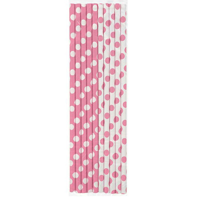 10 Hot Pink Dot Paper Straws