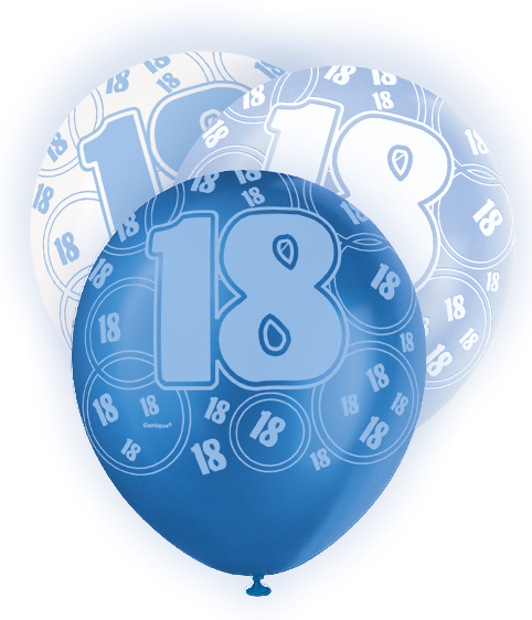6 Blue Glitz Age '18' Balloons