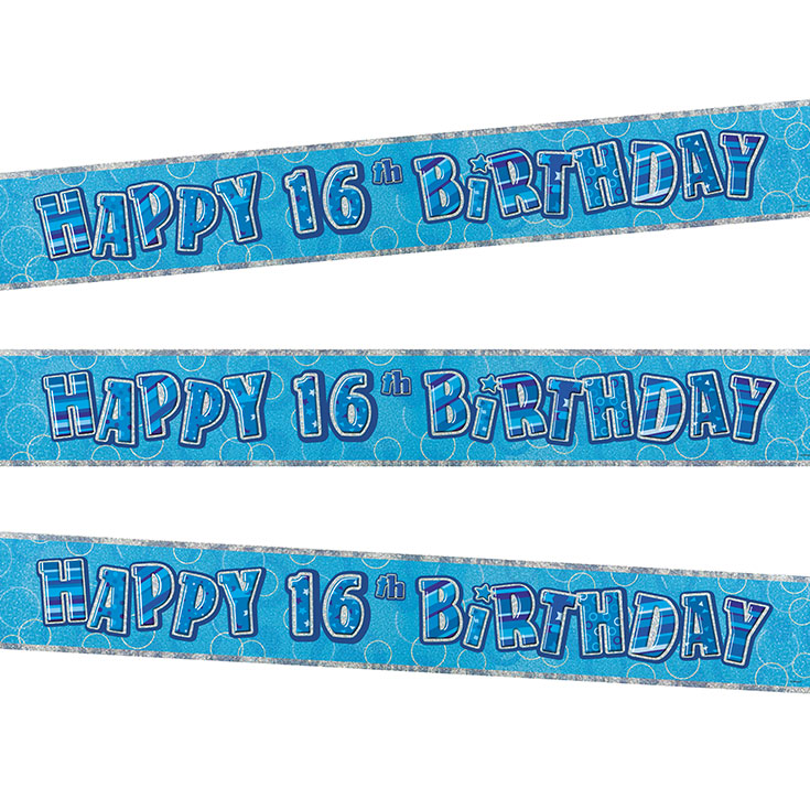 Blue Glitz 'Happy 16th Birthday' Banner
