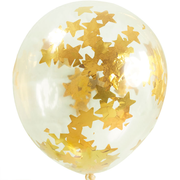 5 Gold Star Confetti Balloons