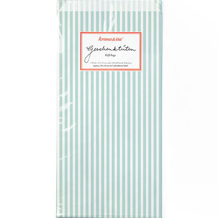 6 Turquoise & White Stripe Gift Bags