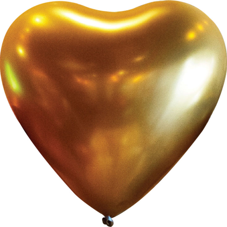 5 goldene Ballons in Herzform