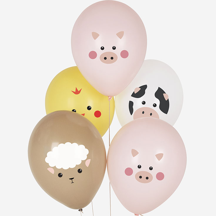 5 Mini Farm Animal Balloons 