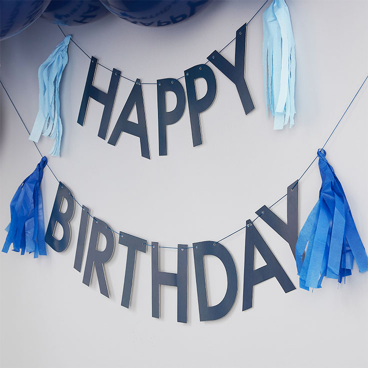 Blue Birthday Banner with Tassels