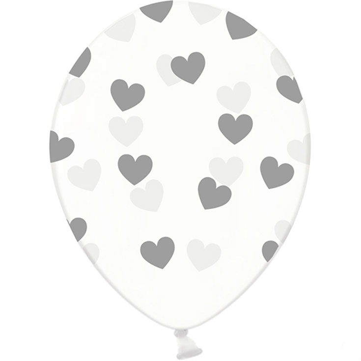 5 Silver Hearts Balloons 