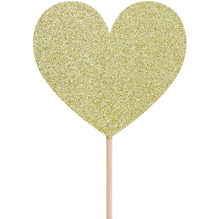 6 Gold Heart Cupcake Toppers