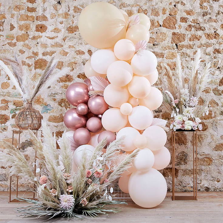 Pampas, White, Peach & Rose Gold Balloon Garland