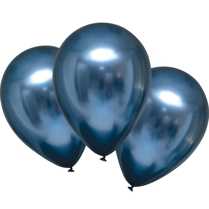 6 Azure Blue Satin Latex Balloons