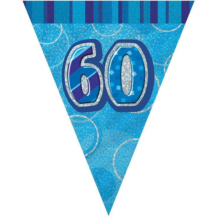 Blue Glitzy '60th' Birthday Flag Banner