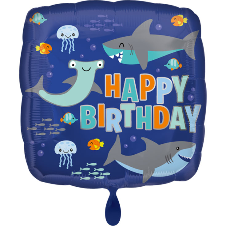 "Happy Birthday" Sharks Foil Balloon