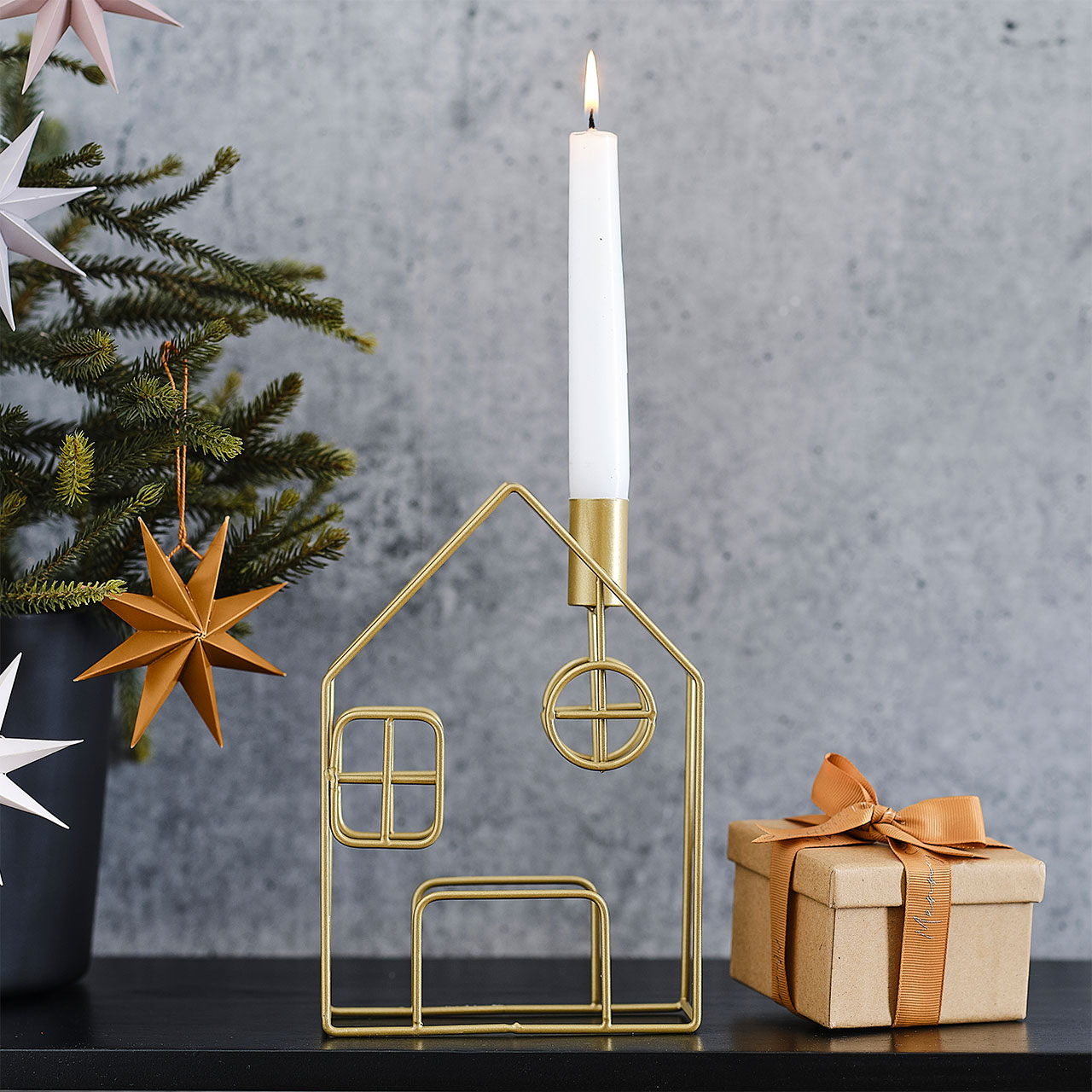 Candle Holder - Gold Metal House