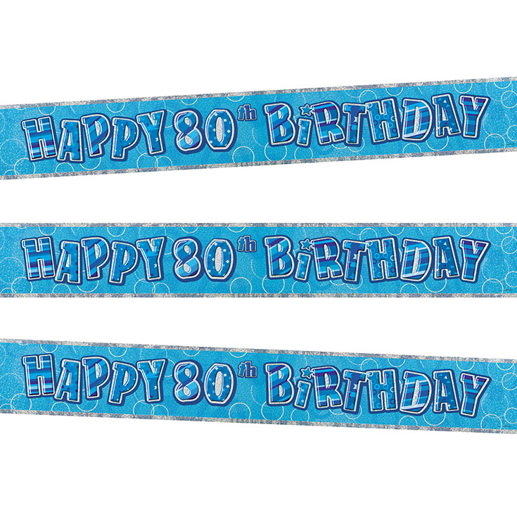 Blue Glitz Spruchband Happy 80th Birthday