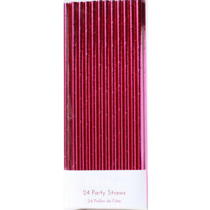 24 Fuschia Pink Paper Straws