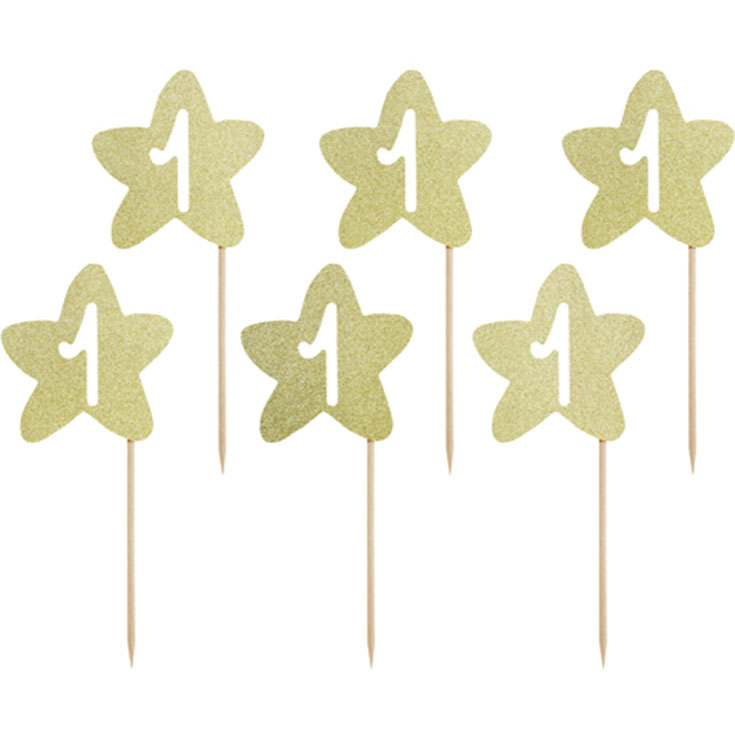 Cupcake Toppers - 1st Birthday Stars Gold 