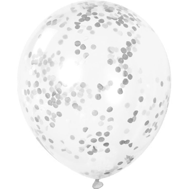 6 Silver Confetti Balloons