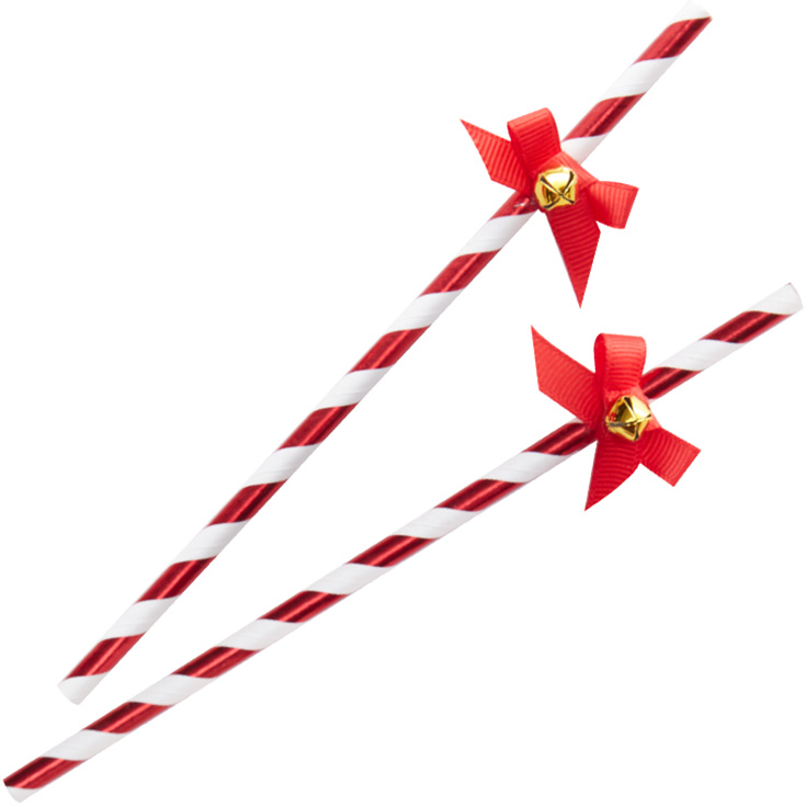 10 Red Foiled Straws with Bells