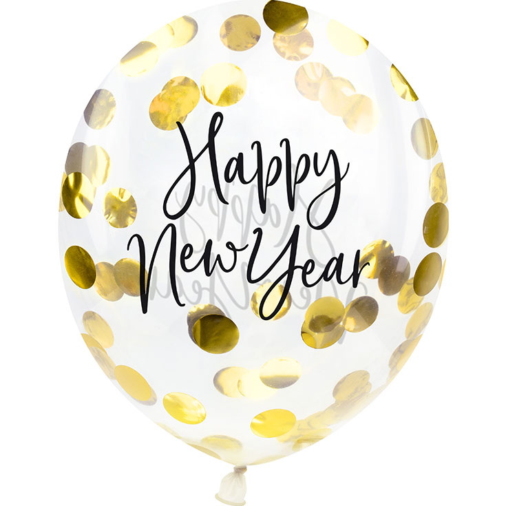3 Gold Happy New Year Confetti Balloons
