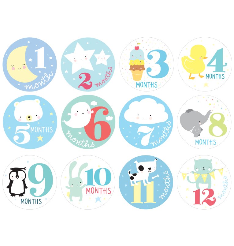 12 Little Boy Milestone Stickers