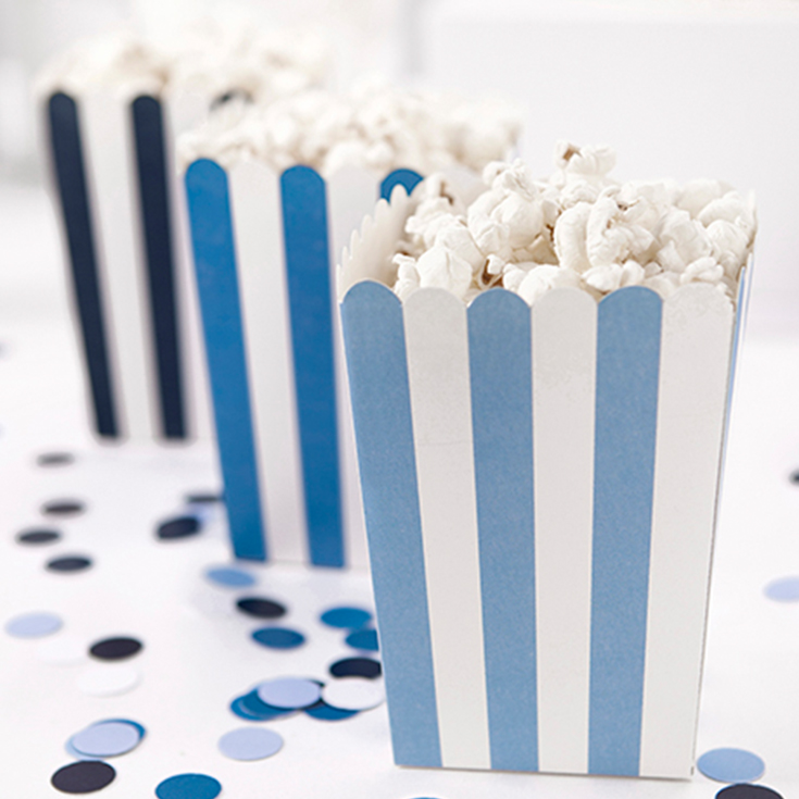 Popcorn Boxen - Blautöne gestreift