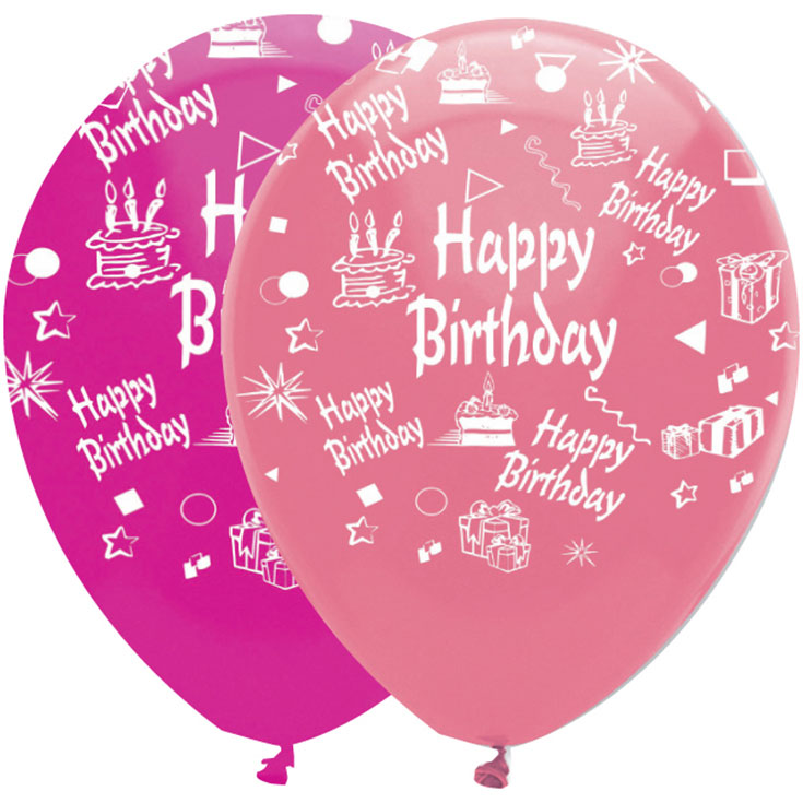 6 Pink Happy Birthday Balloons