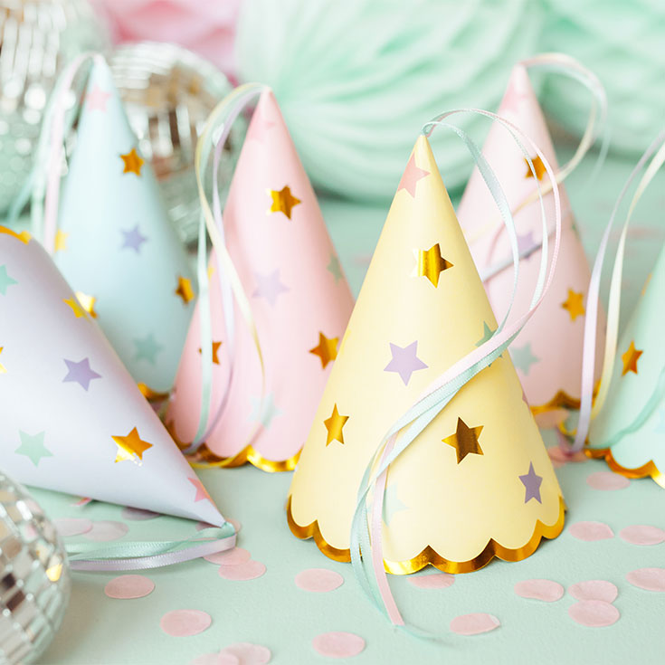 6 Pastel Stars Party Hats