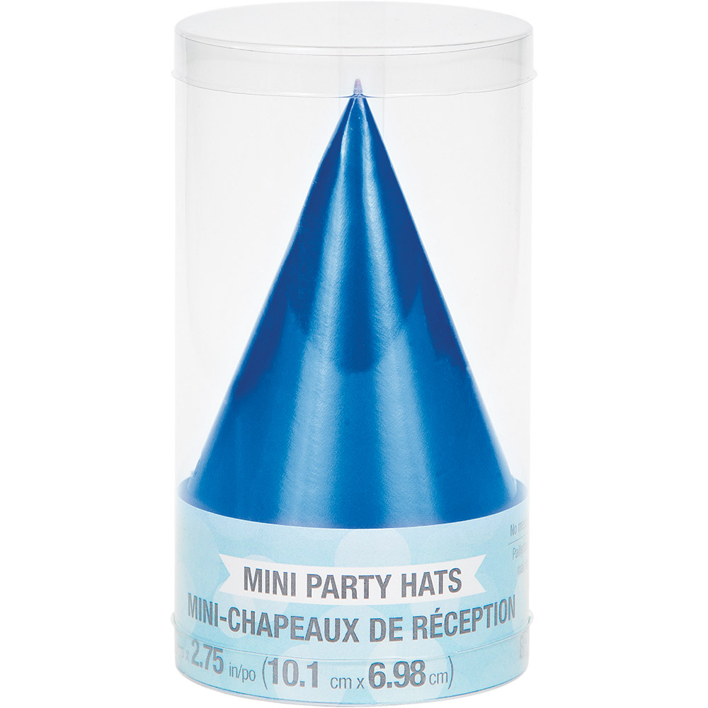 8 Assorted Blue Mini Party Hats