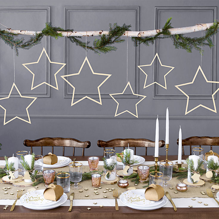 3 Wooden Hanging Star Decorations