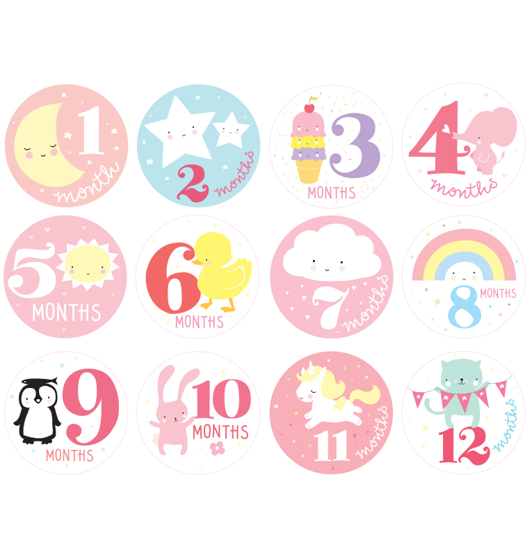 12 Little Girl Milestone Stickers